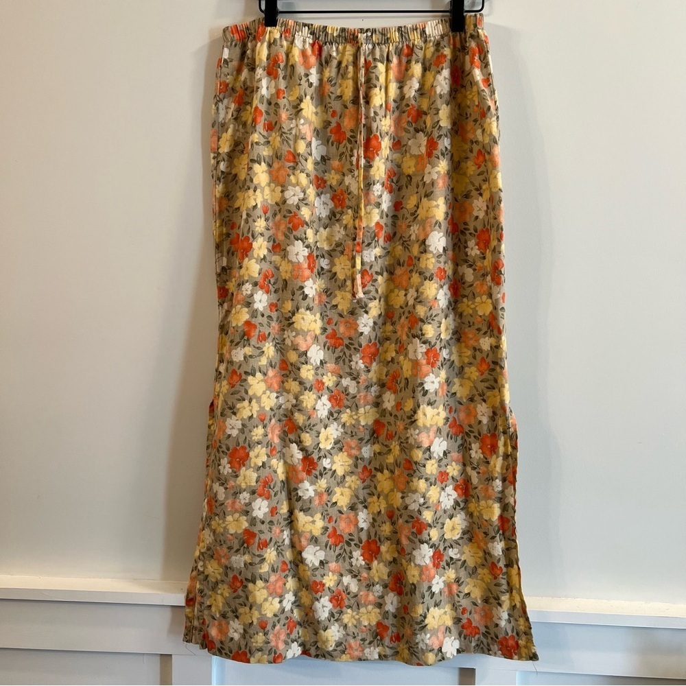 Women’s AGB Byer California yellow floral linen blend maxi skirt size XL
